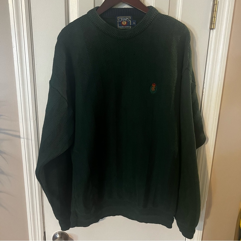 Ralph Lauren Chaps Green Sweater Vintage 100 percent Cotton Natural fibers